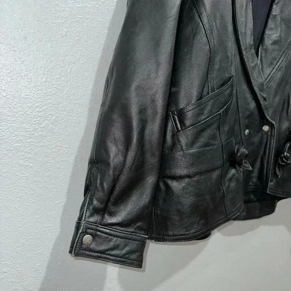 Women's Vintage Sanzzini Genuine Leather Jacket XL Black Made in India Biker - Picture 13 of 16